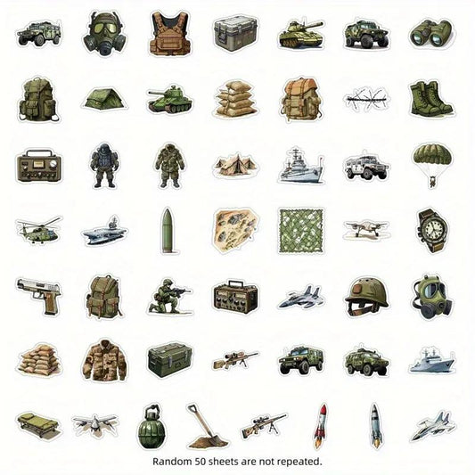 50 Adet Askeri Sticker Seti Zeytin Yeşili & Siyah | Sticker Master - Sticker Master