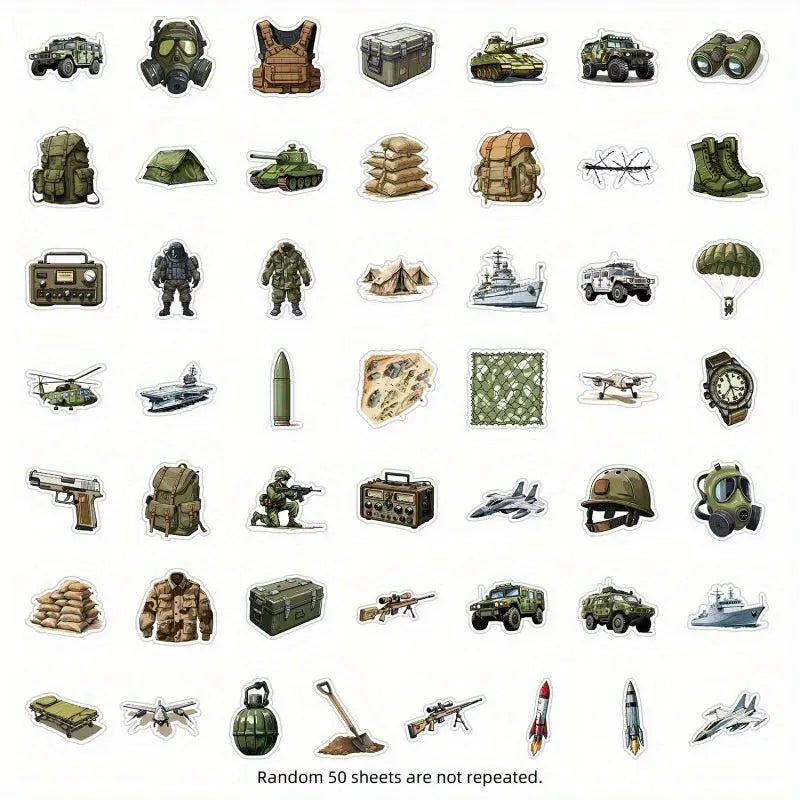 50 Adet Askeri Sticker Seti Zeytin Yeşili & Siyah | Sticker Master - Sticker Master