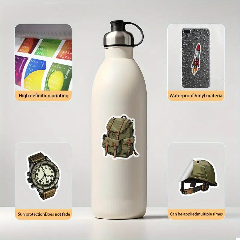 50 Adet Askeri Sticker Seti Zeytin Yeşili & Siyah | Sticker Master - Sticker Master