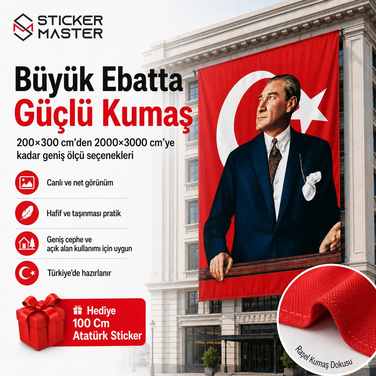 Ataturk Baskili Buyuk Ebat Turk Bayragi – Rasel Kumas