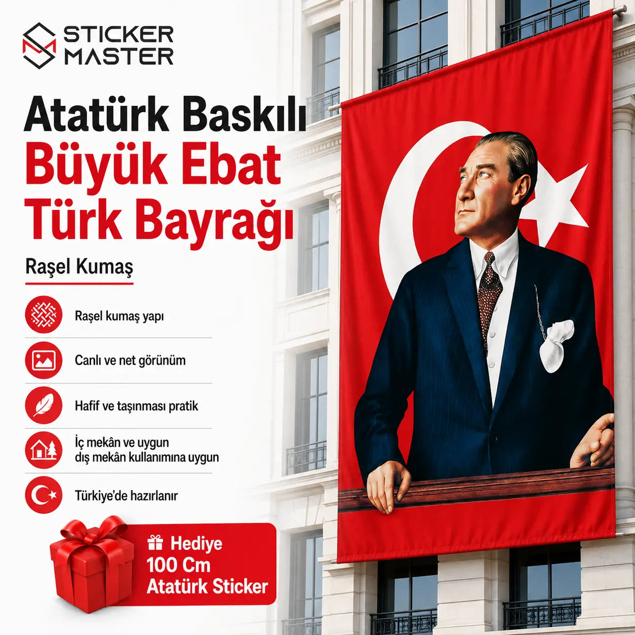 Ataturk Baskili Buyuk Ebat Turk Bayragi – Rasel Kumas ads detay