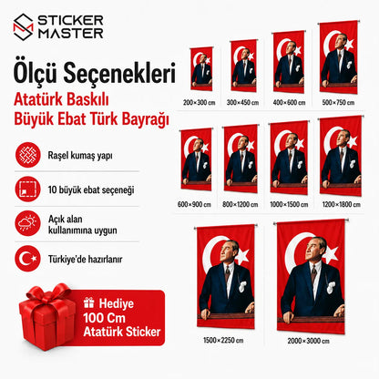 Ataturk Baskili Buyuk Ebat Turk Bayragi – Rasel Kumas boyutları