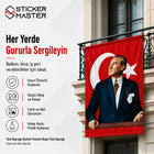 Atatürk Baskılı Türk Bayrağı – Raşel Kumaş, Çift Dikiş, Solmaz Renk | Hediye Atatürk Sticker