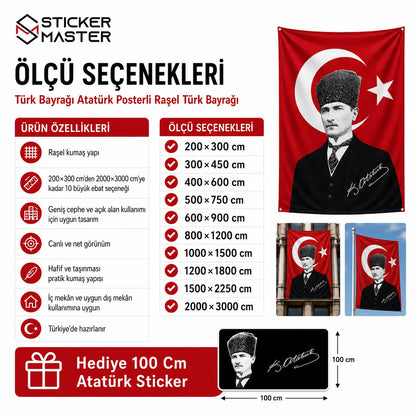 Ataturk Posterli Buyuk Ebat Turk Bayragi – Rasel Kumas olculer
