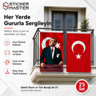 Atatürk Resmi Ve Türk Bayrağı Set 2'li – Raşel Kumaş, Çift Dikiş, Solmaz Renk | Hediye Atatürk Sticker