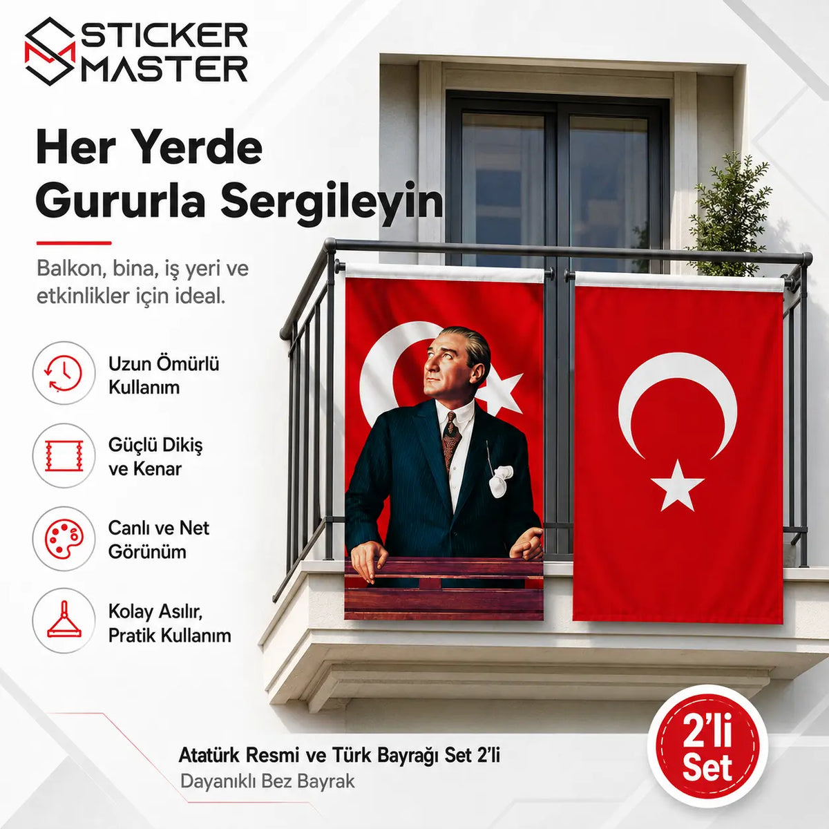 Ataturk Resmi Ve Turk Bayragi Set 2'li – Hediye Ataturk Sticker