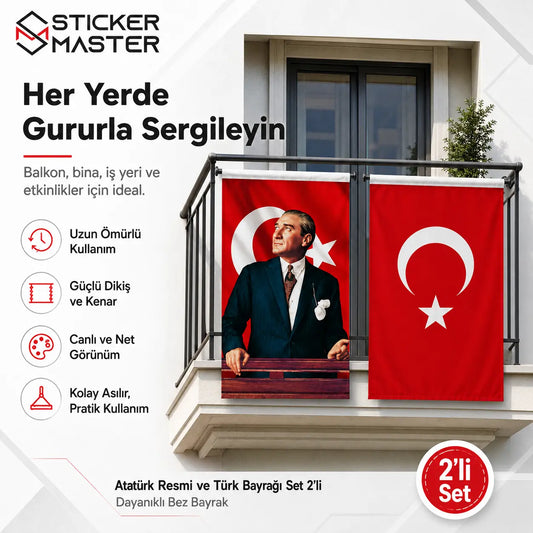 Ataturk Resmi Ve Turk Bayragi Set 2'li – Hediye Ataturk Sticker