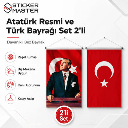 Ataturk Resmi Ve Turk Bayragi Set 2'li – Hediye Ataturk Sticker ads