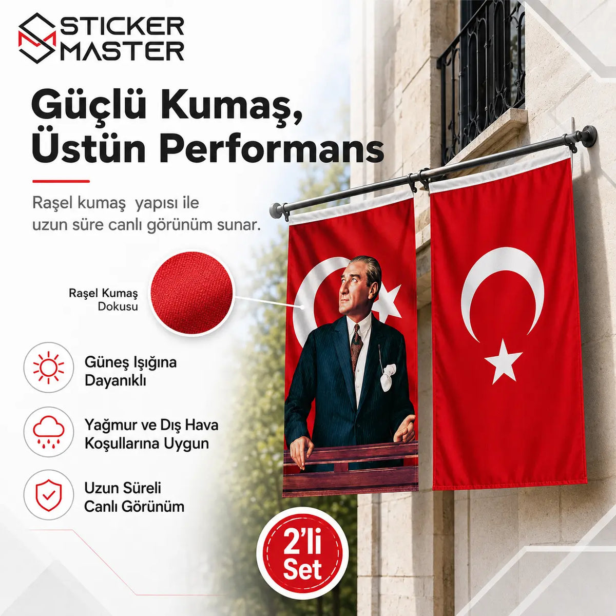Ataturk Resmi Ve Turk Bayragi Set 2'li – Hediye Ataturk Sticker detaylar