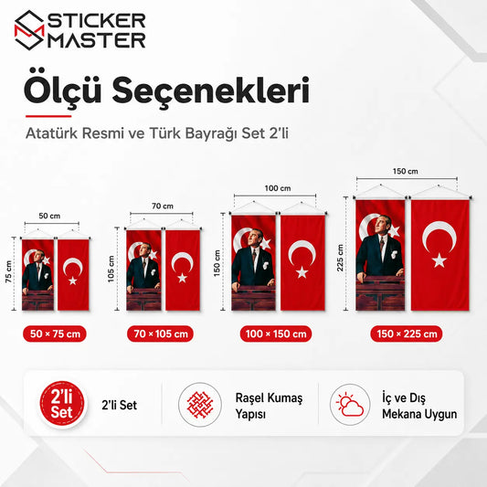 Ataturk Resmi Ve Turk Bayragi Set 2'li – Hediye Ataturk Sticker olculer