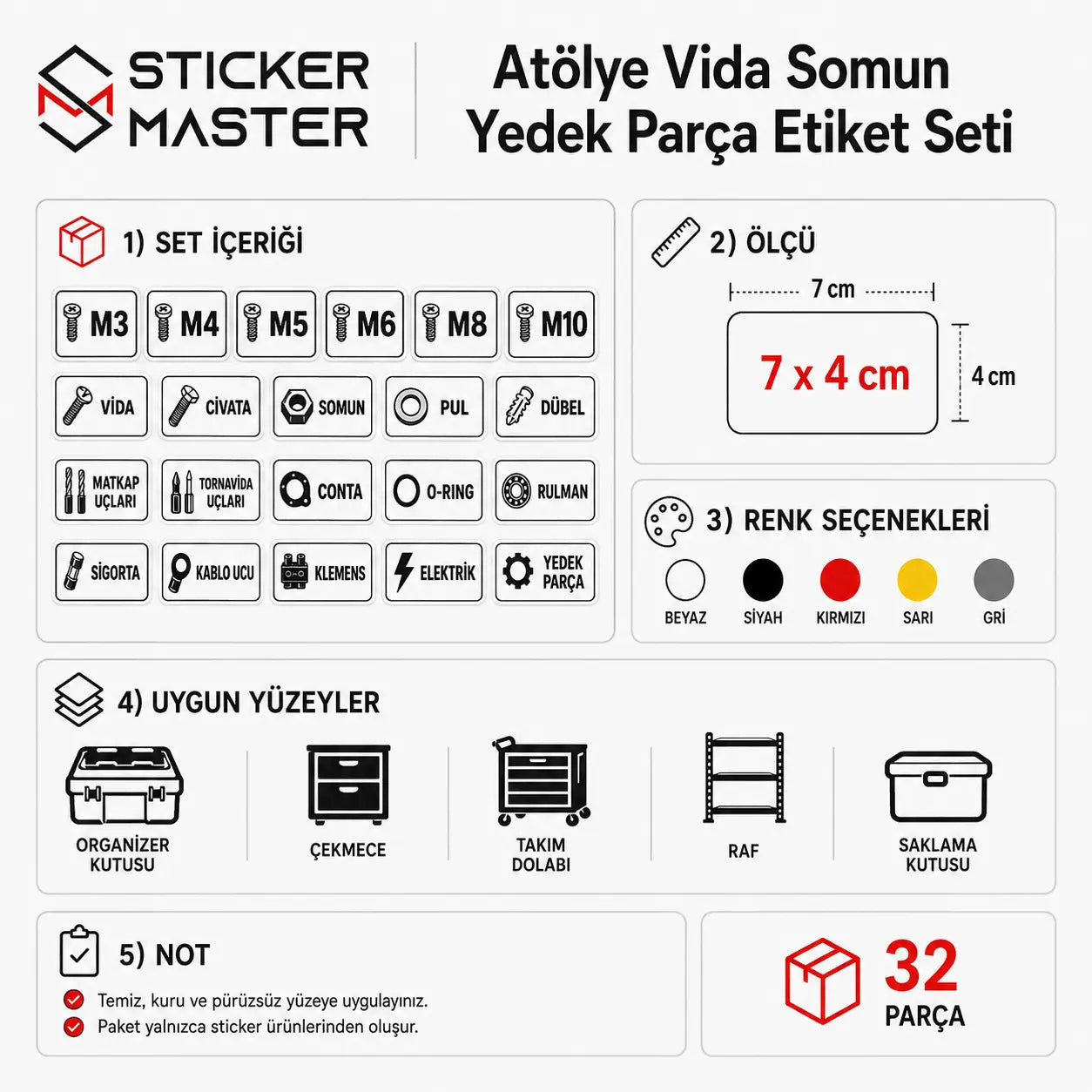 Atolye Vida Somun Yedek Parca Etiket Seti