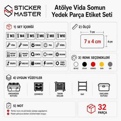 Atolye Vida Somun Yedek Parca Etiket Seti
