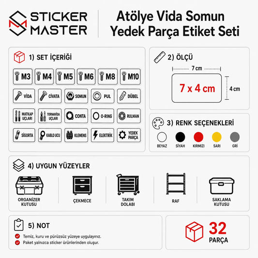 Atolye Vida Somun Yedek Parca Etiket Seti
