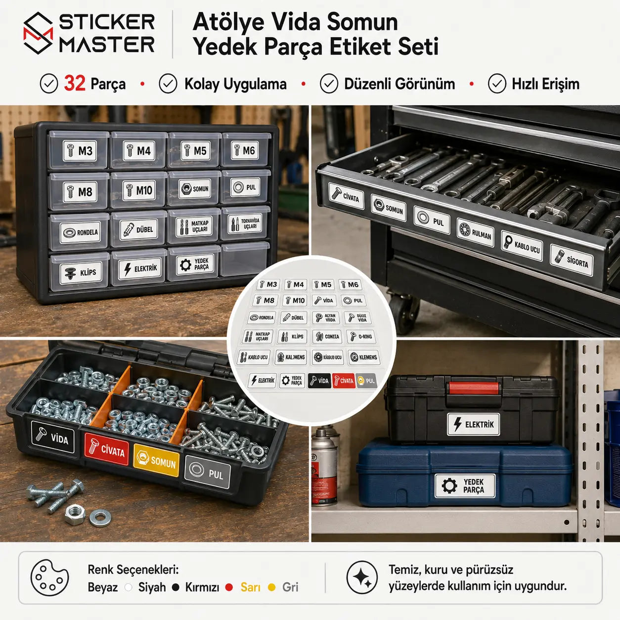 Atolye Vida Somun Yedek Parca Etiket Seti detay