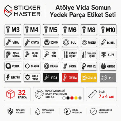 Atolye Vida Somun Yedek Parca Etiket Seti detaylar