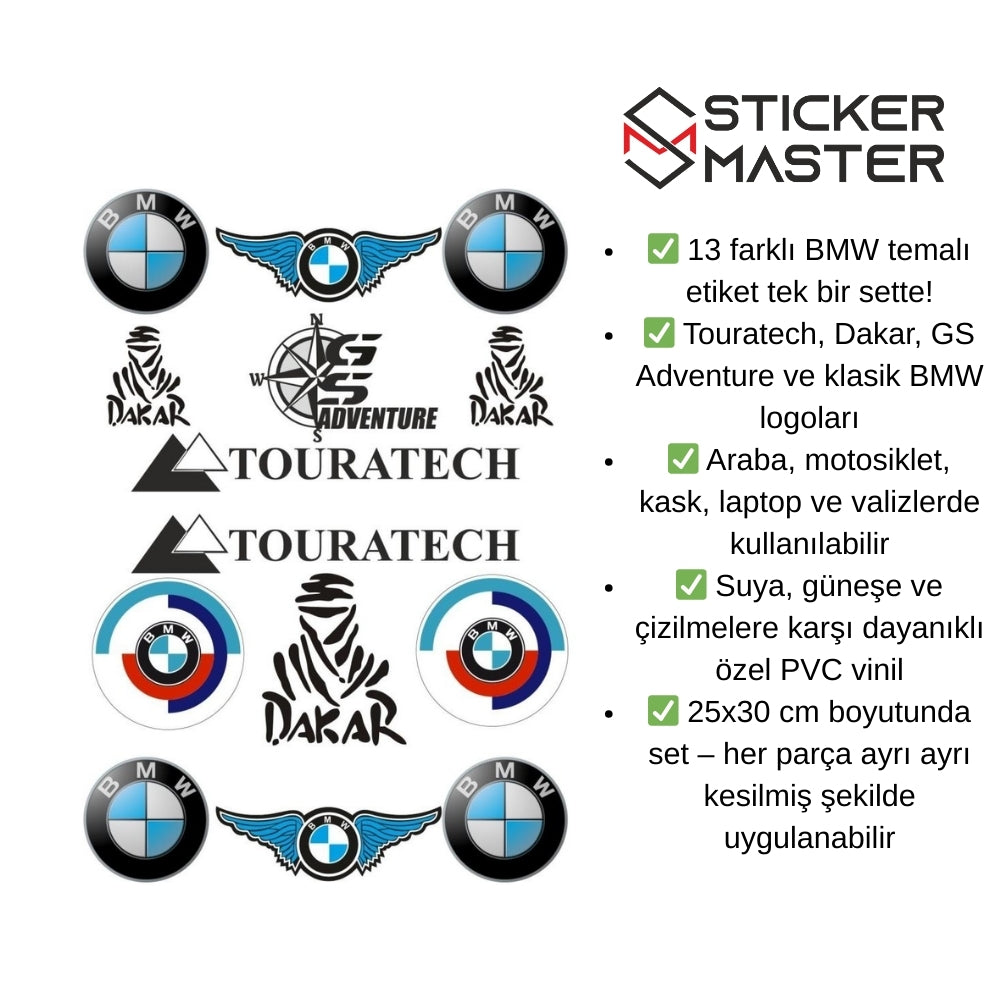 Sticker Master BMW Sticker Set – Oto, Motosiklet ve Laptop Uyumlu Etiket (25x30 cm)