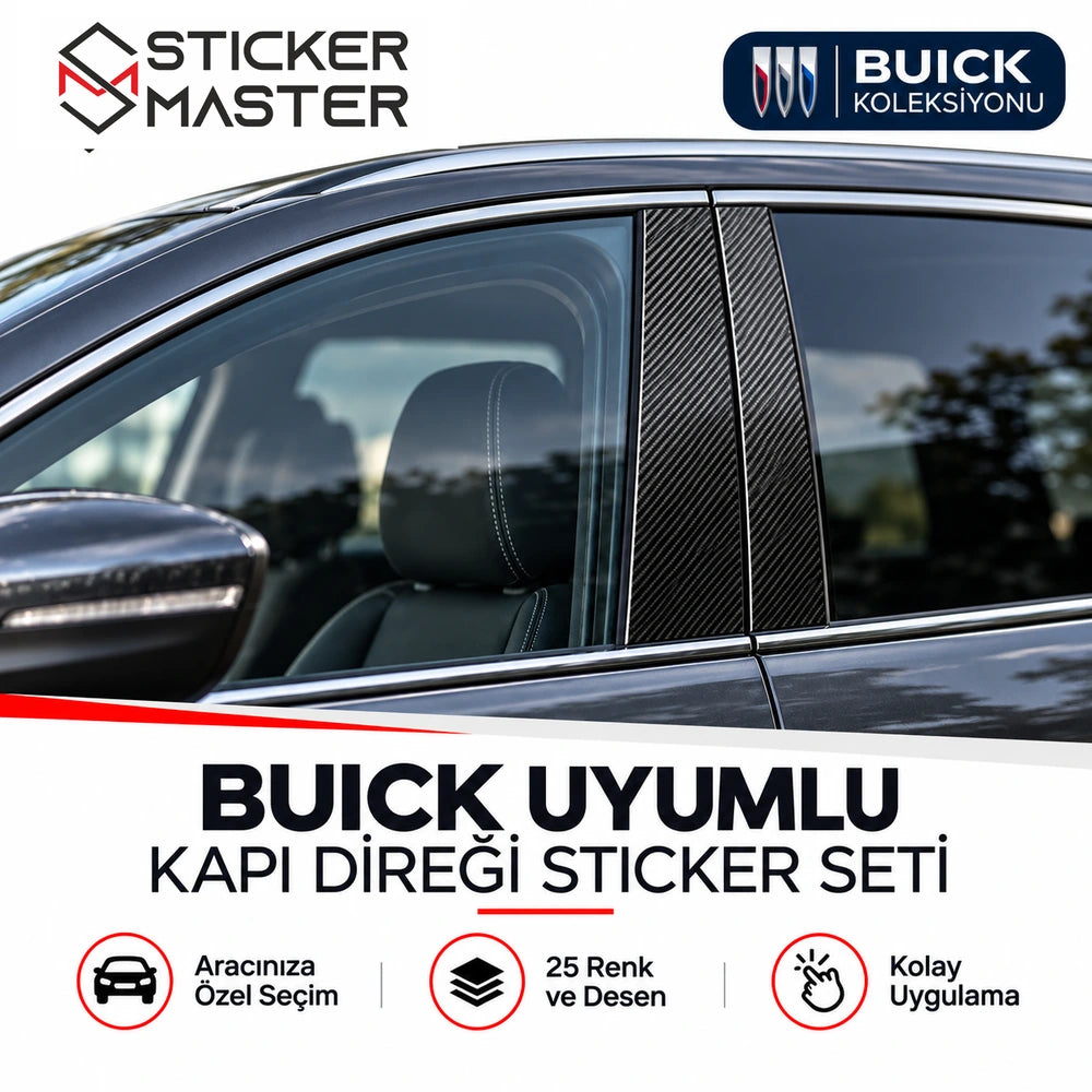 Buick uyumlu kapı direği sticker seti, B sütununda karbon desen uygulamasının temsili yakın plan görünümü