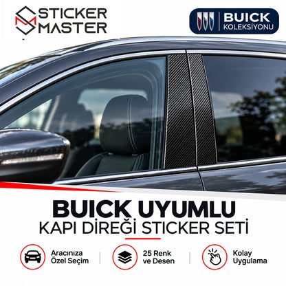 Buick uyumlu kapı direği sticker seti, B sütununda karbon desen uygulamasının temsili yakın plan görünümü