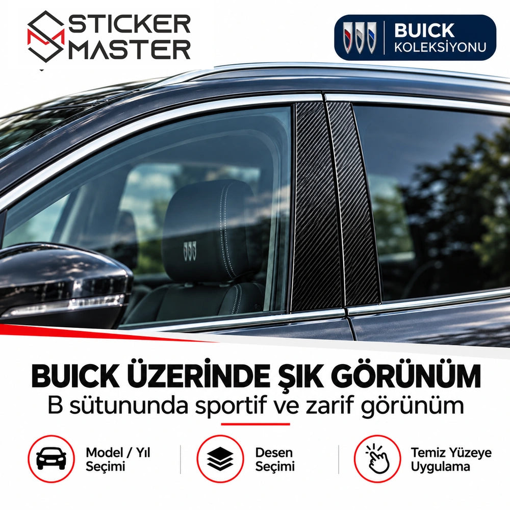 Buick araç üzerinde B sütunu kapı direği sticker uygulama alanı, temsili fotoğraf