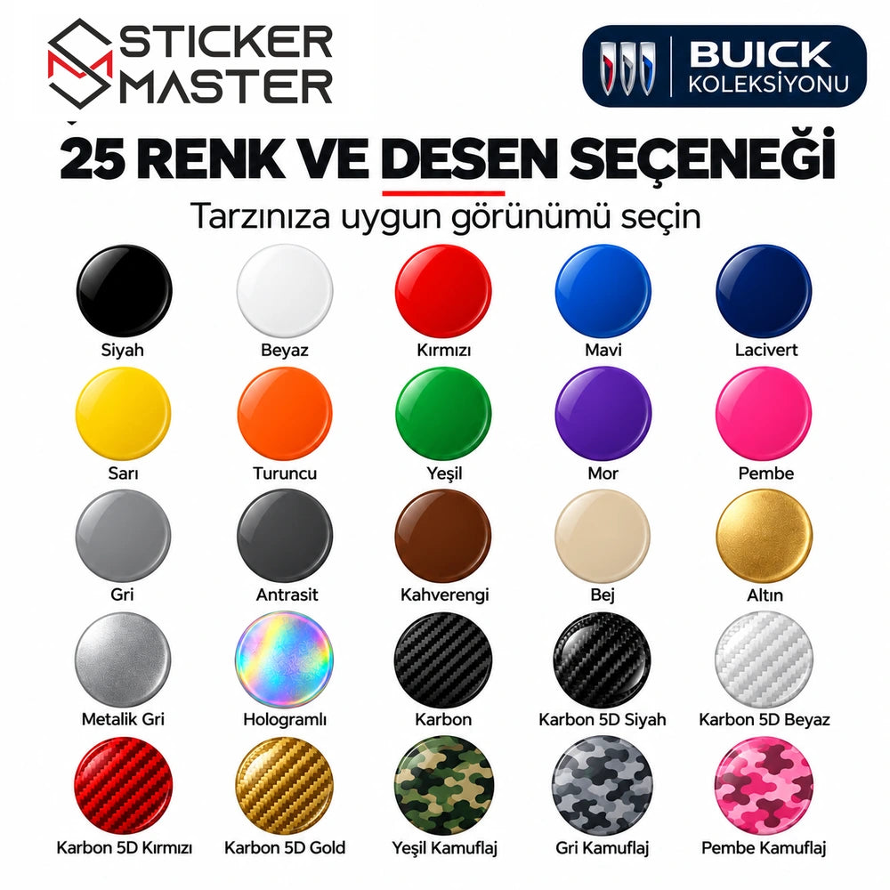 Buick kapı direği sticker için 25 renk/desen seçeneklerinin isimleri ve örnekleri