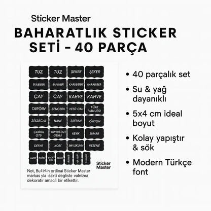 Sticker Master Baharatlık Sticker Seti – 40 Parça Su-&-Yağ Dayanıklı Kavanoz Etiketi - Sticker Master