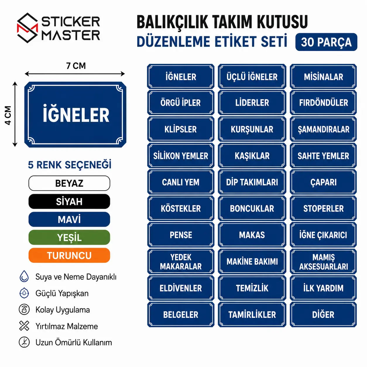 Balikcilik Takim Kutusu Duzenleme Etiket Seti 30 Parca icerik