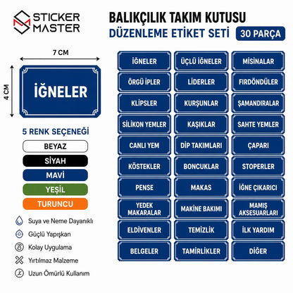 Balikcilik Takim Kutusu Duzenleme Etiket Seti 30 Parca icerik