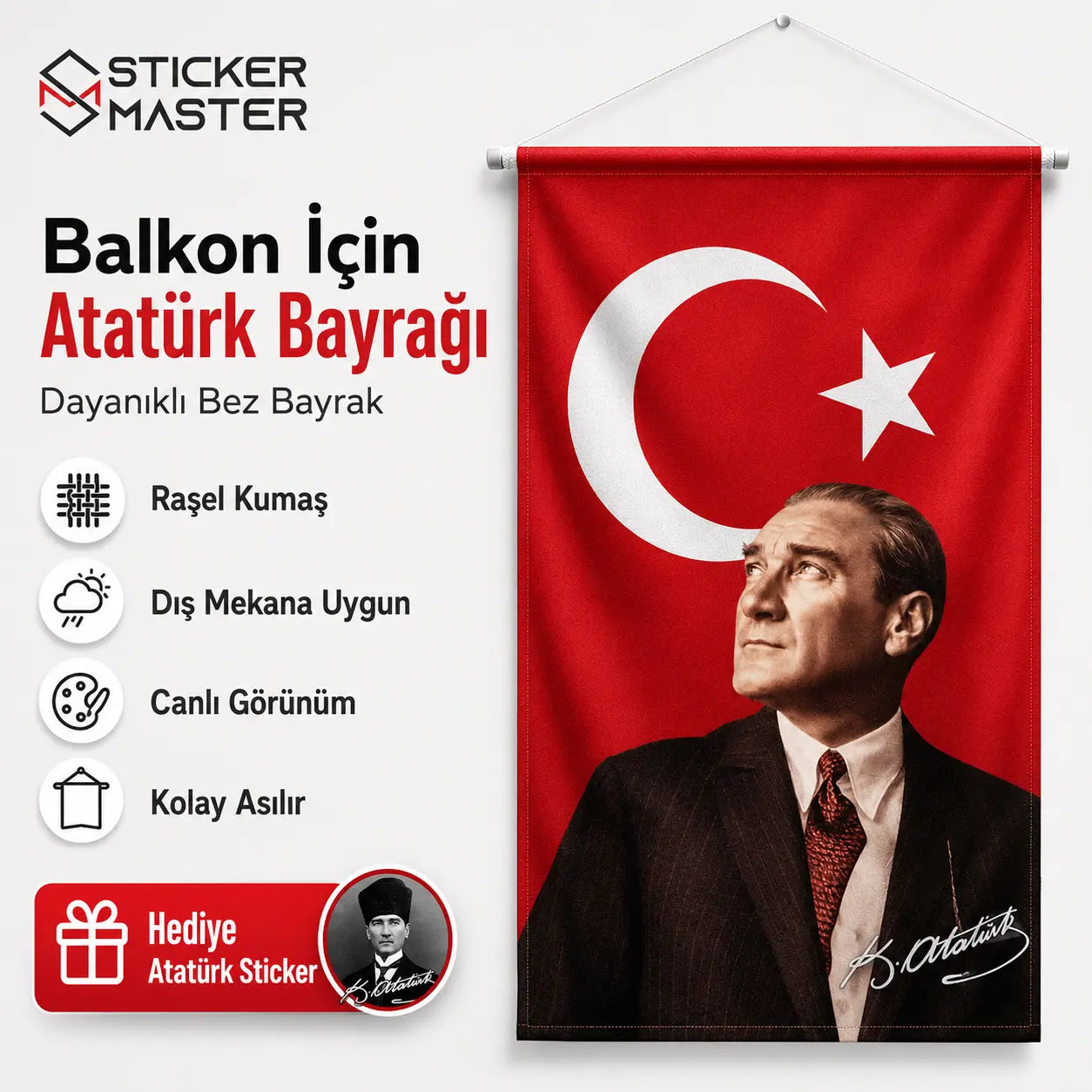 Balkon Icin Ataturk Bayragi – Dayanikli Bez Bayrak | Hediye Ataturk Sticker ads