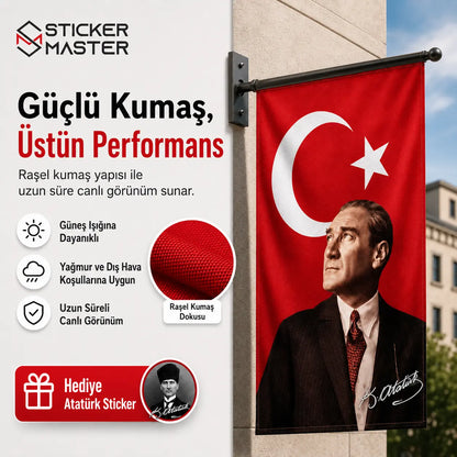 Balkon Icin Ataturk Bayragi – Dayanikli Bez Bayrak | Hediye Ataturk Sticker detaylar
