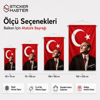 Balkon Icin Ataturk Bayragi – Dayanikli Bez Bayrak | Hediye Ataturk Sticker olculer