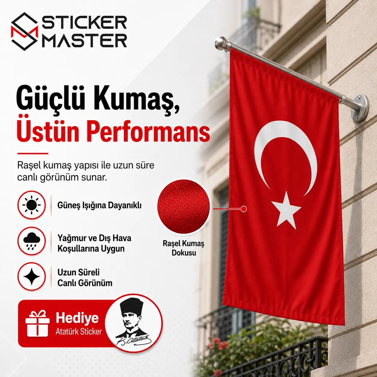 Balkon Icin Turk Bayragi – Dayanikli Bez Bayrak | Hediye Ataturk Sticker