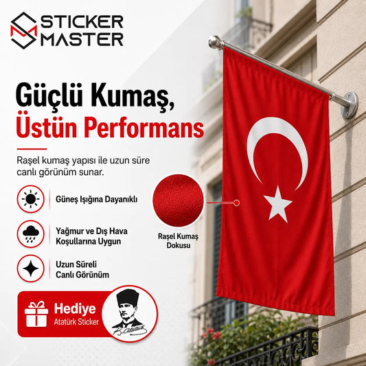 Balkon Icin Turk Bayragi – Dayanikli Bez Bayrak | Hediye Ataturk Sticker