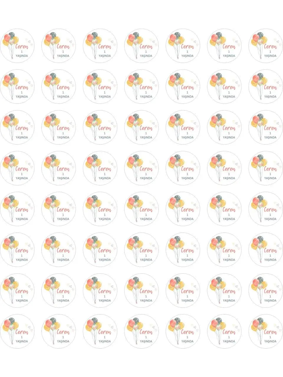 Sticker Master 1 Yaş Balonlu Sticker Balon Etiket Duvar Süsü 3 X 3 Cm 50Lı