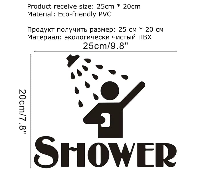 Banyo ve Duşakabin Kapı Sticker Seti | SHOWER Yazılı Dekor - Sticker Master