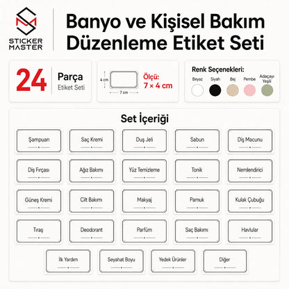 Banyo ve Kisisel Bakim Duzenleme Etiket Seti icerik