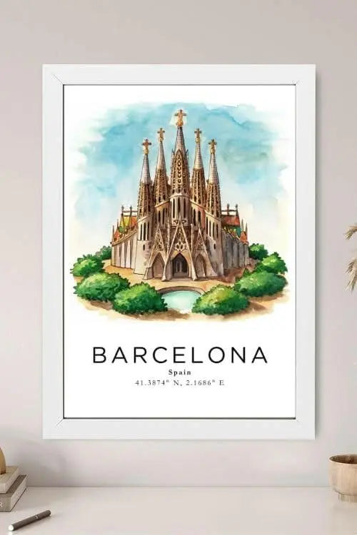 Sticker Master Barcelona Şehir Manzarası Çerçeveli Poster Tablo (30x42 Cm) | Dekoratif Duvar Tablosu | Ev, Ofis Dekoru | Seyahat Temalı Hediye - Sticker Master