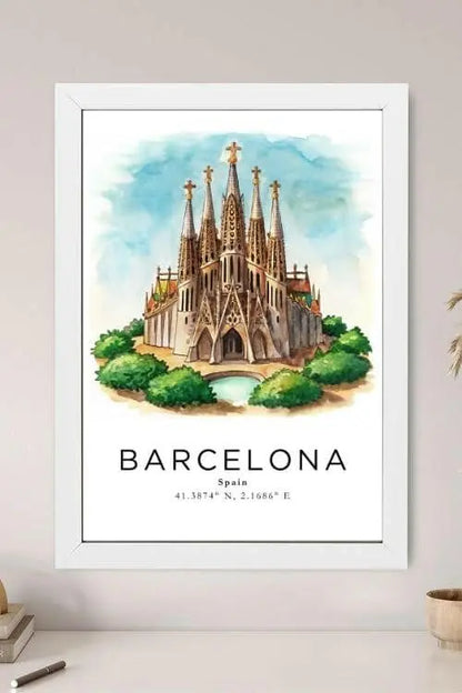 Sticker Master Barcelona Şehir Manzarası Çerçeveli Poster Tablo (30x42 Cm) | Dekoratif Duvar Tablosu | Ev, Ofis Dekoru | Seyahat Temalı Hediye - Sticker Master