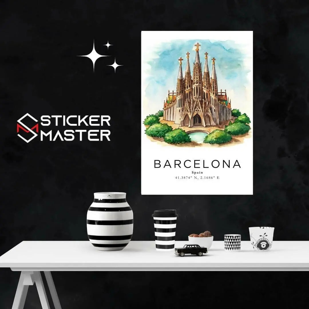 Sticker Master Barcelona Şehir Manzarası Çerçeveli Poster Tablo (30x42 Cm) | Dekoratif Duvar Tablosu | Ev, Ofis Dekoru | Seyahat Temalı Hediye - Sticker Master