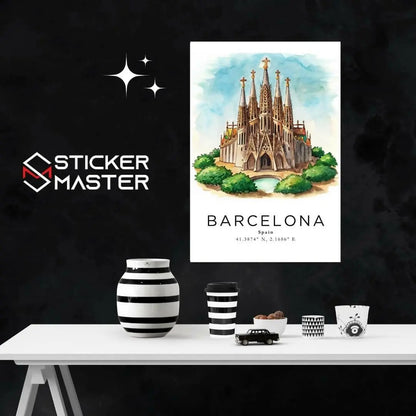 Sticker Master Barcelona Şehir Manzarası Çerçeveli Poster Tablo (30x42 Cm) | Dekoratif Duvar Tablosu | Ev, Ofis Dekoru | Seyahat Temalı Hediye - Sticker Master