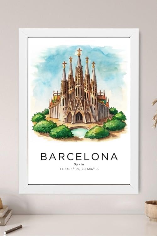 Sticker Master Barcelona Şehir Manzarası Çerçeveli Poster Tablo (30x42 Cm) | Dekoratif Duvar Tablosu | Ev, Ofis Dekoru | Seyahat Temalı Hediye