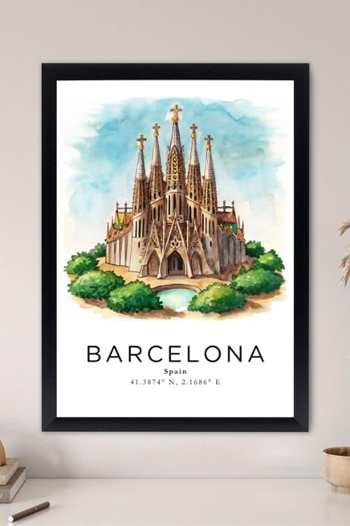 Sticker Master Barcelona Şehir Manzarası Çerçeveli Poster Tablo (30x42 Cm) | Dekoratif Duvar Tablosu | Ev, Ofis Dekoru | Seyahat Temalı Hediye