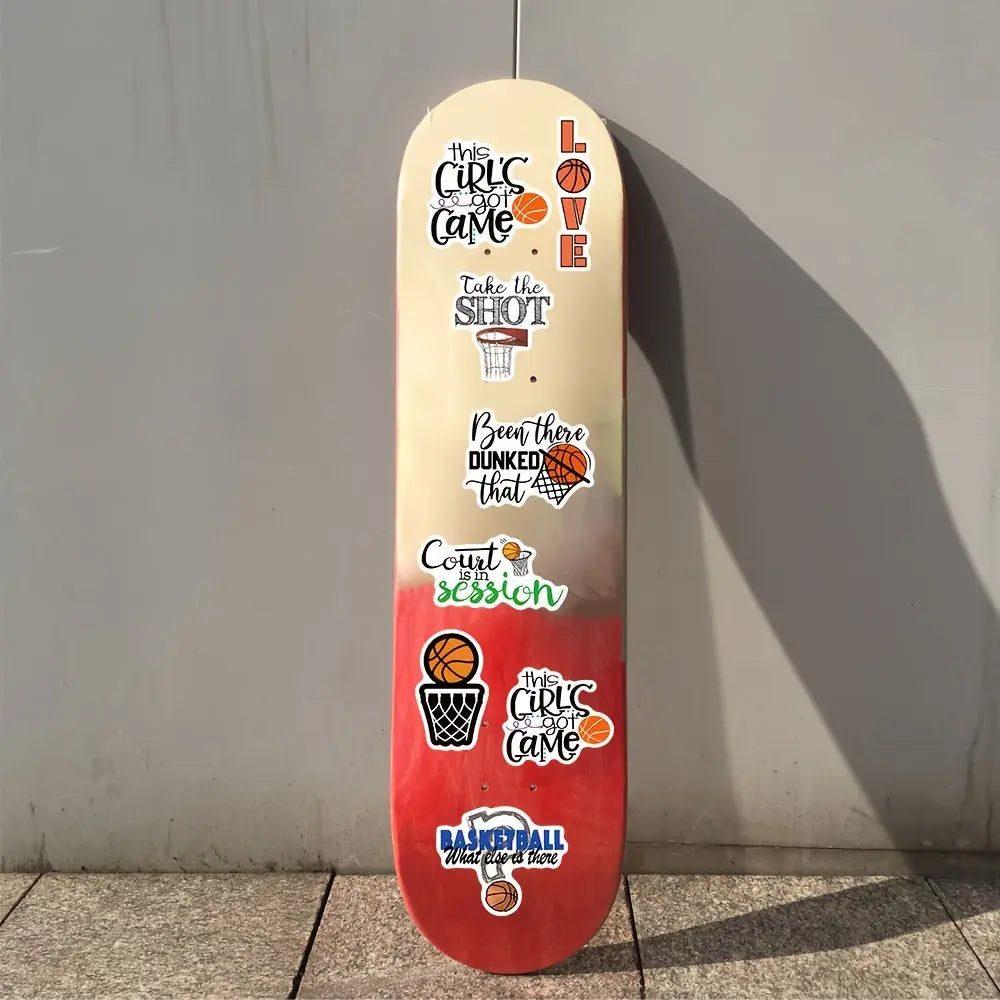 Sticker Master 50 adet Basketbol Vinil Çıkartmaları - Dizüstü Bilgisayarlar, Su Şişeleri, Kaykaylar, Arabalar | Su Geçirmez Çıkartmalar - Sporseverler için İlham Verici İfadeler ve Tasarımlar - Sticker Master