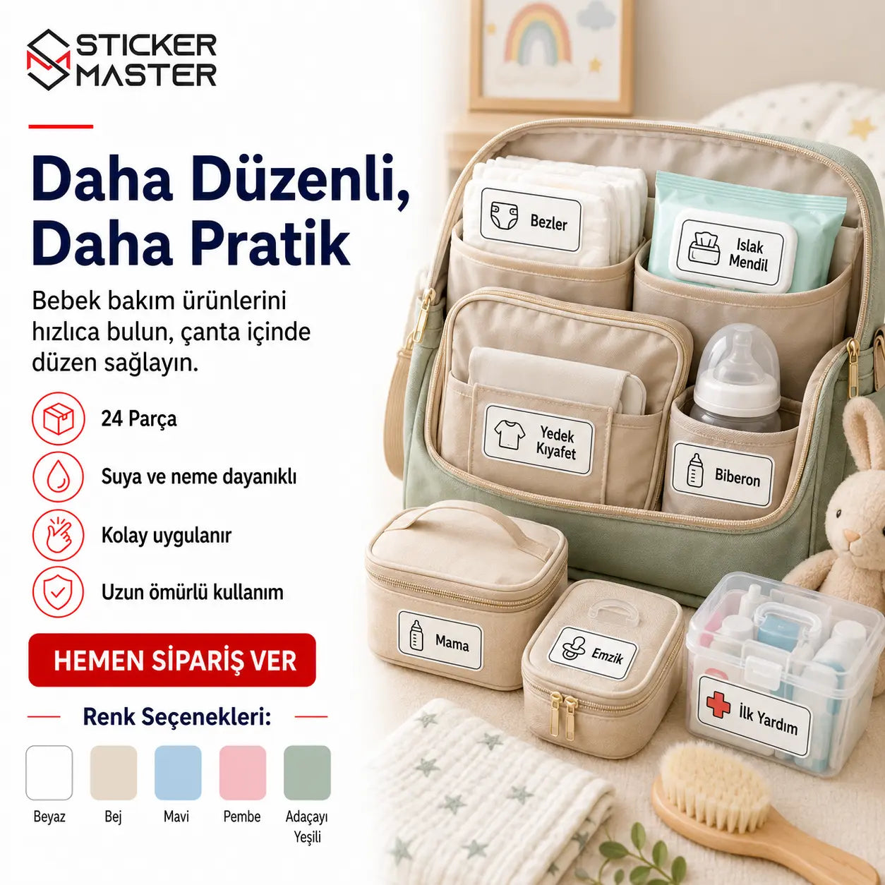 Bebek Bakim Cantasi Icerik Etiket Seti 24 Parca ads