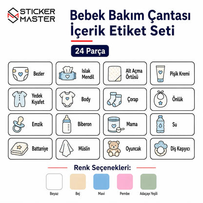 Bebek Bakim Cantasi Icerik Etiket Seti 24 Parca icerik