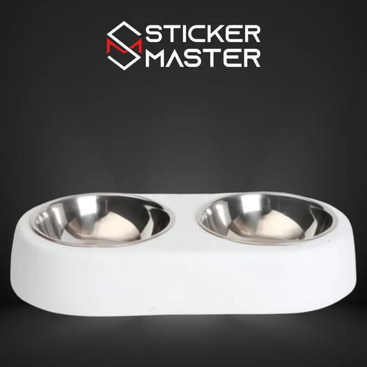 Sticker Master Beton Çift Hazneli Paslanmaz Çelik Kedi ve Köpek Mama Kabı-Şık ve Dayanıklı Tasarım - Sticker Master