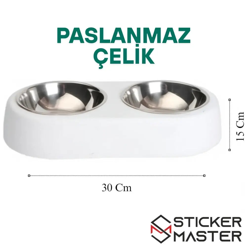 Sticker Master Beton Çift Hazneli Paslanmaz Çelik Kedi ve Köpek Mama Kabı-Şık ve Dayanıklı Tasarım - Sticker Master