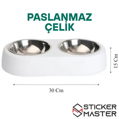 Sticker Master Beton Çift Hazneli Paslanmaz Çelik Kedi ve Köpek Mama Kabı-Şık ve Dayanıklı Tasarım - Sticker Master