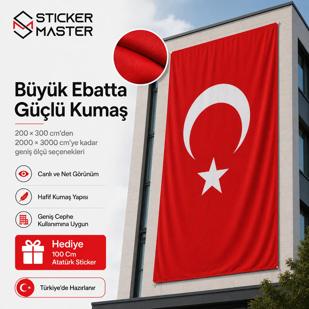 Bina Cephe Turk Bayragi – Buyuk Ebat Rasel Kumas