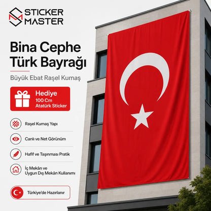Bina Cephe Turk Bayragi – Buyuk Ebat Rasel Kumas bina aciklama
