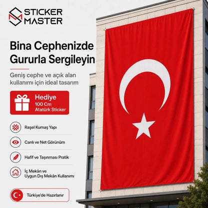 Bina Cephe Turk Bayragi – Buyuk Ebat Rasel Kumas bina gorunumu